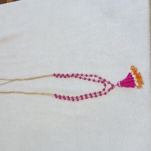 Talbots Pink and Gold Beaded Tassel Necklace